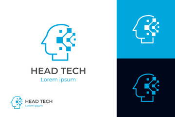 Human technology or human digital, head tech icon symbol, robot tech line logo design