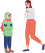 Worried mom with kid semi flat color raster character. Two figures. Full body people on white. Common situations isolated modern cartoon style illustration for graphic design and animation