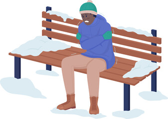 Poster - Man cold outdoors semi flat color raster character. Freezing figure. Full body person on white. Low temperature isolated modern cartoon style illustration for graphic design and animation