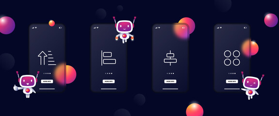 Navigation menu set icon. Order, arrow, alignment, main, tiles, phone, program, application, app, computer. Technology concept. UI phone app screens. Vector line icon for Business and Advertising