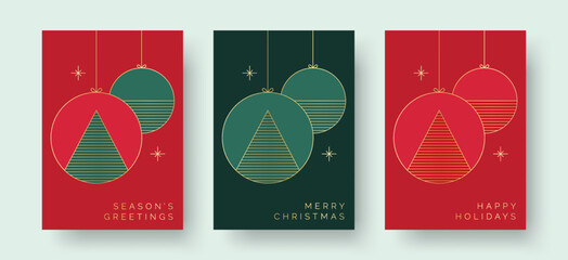 Wall Mural - christmas card designs with geometric bauble decoration illustration and gold pattern. set of elegan