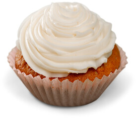 Sticker - Delicious cupcake with cream on white background