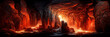 Underground, molten lava cave. Digital art. Deep cavern. 3D illustration. Generative AI