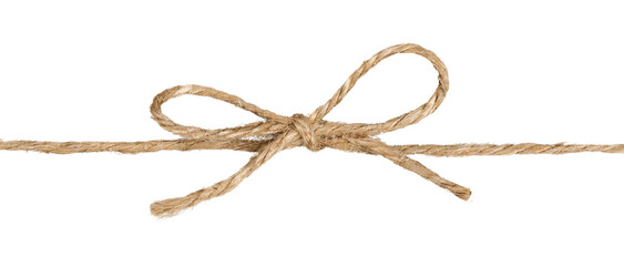 the string tied in a bow on white background