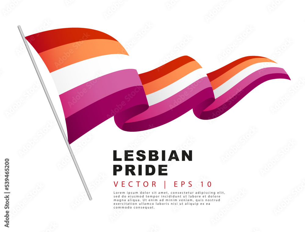 เวกเตอร์ Stock The flag of lesbian pride hangs on a flagpole and ...