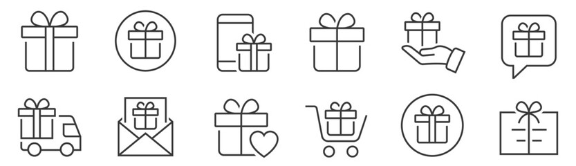 Wall Mural - gift thin line icons set. gift box symbol. present icon. vector