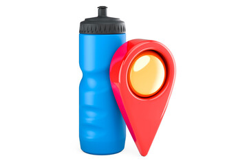 Sticker - Plastic sport water bottle with map pointer, 3D rendering