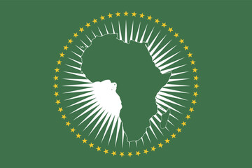 flag of the african union, dark green map of the african continent, plus the sinai peninsula and off