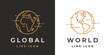 © JoelMasson - World globe line icon. Planet earth symbols. Global map logo. Africa and America continent sign set. Vector illustration.