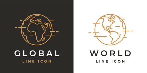 world globe line icon. planet earth symbols. global map logo. africa and america continent sign set.