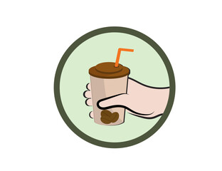 Wall Mural - Morning street coffee in a cup. Street food. Vector icon - hand holding a cup.