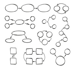 Doodle infographics set vector. Circle, arrow, square blank infographic. Text boxes and arrows to create sequence diagrams