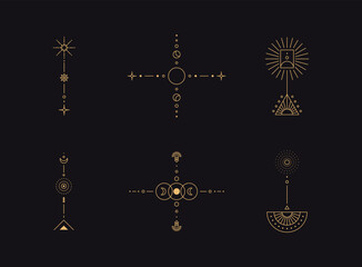 Sticker - set of moon and sun line art. minimal boho linear symbols. celestial mystic element. vector line art