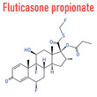 © Alexander - Fluticasone propionate corticosteroid drug molecule. Skeletal formula.