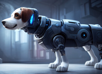 a sci fi cyborg dog full size, 3d illustration