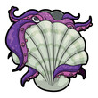 Shy Octopus inside a Scallop Shell, Vector Illustration