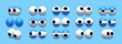 Simple 3D eyes. Cartoon eyeballs with eyelids, look forward and to sides. Facial expression graphic set