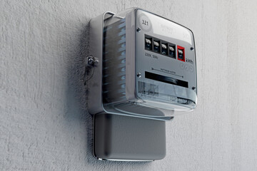 Wall Mural - Electricity meter on concrete wall - 3D illustration