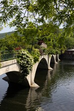 Beautiful Flower Bridge With The Water Below In Shelburne Falls, Massachusetts