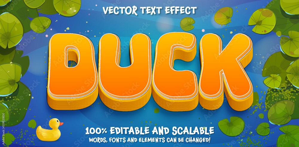 Duck editable text effect with yellow color theme on lake cartoon ...