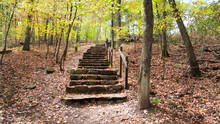 Devils Den State Park, Arkansas, Stone Stairway In A  Forest In Autumn