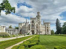 Beautiful Hluboka Castle With The Green Garden