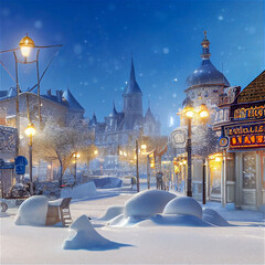 Picturesque town in the snow