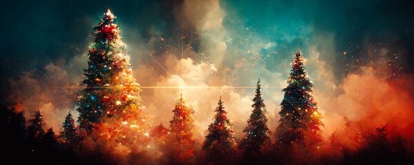 Wall Mural - abstract fantasy festive christmas tree background header wallpaper background 3d illustration.