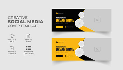 construction handyman home repair social media and facebook cover web banner template 