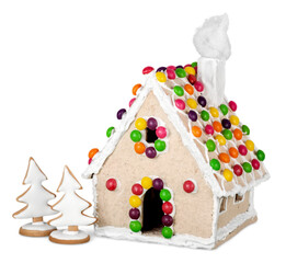 Poster - Christmas Gingerbread Cookie House with  Isolated on White Background.