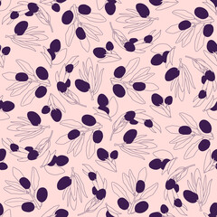 Vector flat linear illustration. Seamless pattern with dark olives