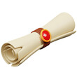 © MuhammadAnugrah - Scroll and map treasure with red crystal 3d rendering icon for website or game. Classic simple scroll icon isolated in transparent