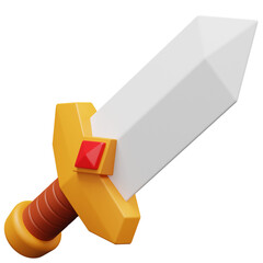 sword golden red crystal 3d rendering icon for website or game. classic simple sword isolated in tra