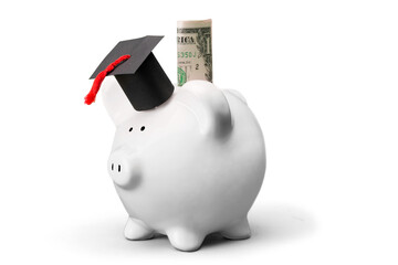 Canvas Print - Piggy Bank with Mortarboard and Banknote