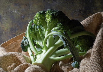 still life with a broccoli on wooden background