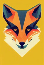 A Close Up Of A Fox's Face On A Yellow Background, A Digital Artwork Depicting A Fox With An Intense Look.