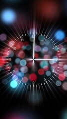 Wall Mural - looped analog time clock on vertical bokeh background.