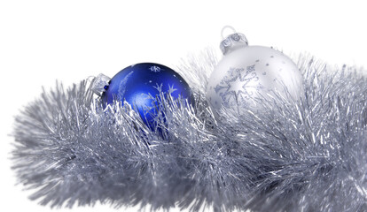 Canvas Print - Blue and White Christmas Baubles on the Christmas Garland - Isolated