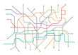 London underground map. Schemes of travel and trip around city, public transport. Graphic element for website, infographics. DLR and Crossrail. Concept of cartography. Cartoon flat vector illustration