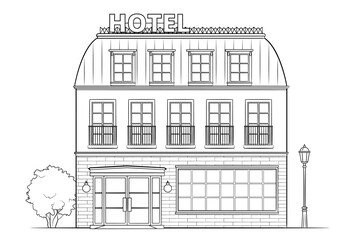 Wall Mural - Hotel building - classic black and white illustration