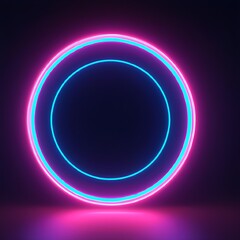 Wall Mural - 3d render, neon light, round frame, blank space for text, ultraviolet spectrum, ring symbol, halo, isolated on blank background