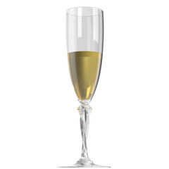 3d rendering illustration of champagne in a flute glass