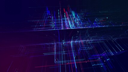 info concept lines and nodes. vj loop hologram abstract background sci fi theme, information blocks, ai construction light grid, neon lines and dots, nodes and lines. Layered complex construction