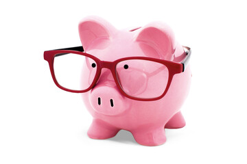 Canvas Print - Piggy bank in glasses isolated on white