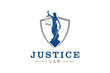 Lady Justice justitia goddess logo for attorney and law minimalist modern silhouette statue black icon design.