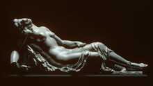 An Antique Statue Of A Girl Lying In The Dark. 3d Animation.