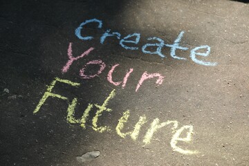 Phrase Create Your Future written on asphalt