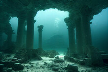Illustration Of An Ancient Underwater City, Lost City Of Atlantis