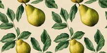 Fruit Pattern. Seamless Pattern Of Pears And Leaves. Vintage Botanical 3d Illustration.