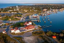 Aerial View Of The Harbor And Buildings Surrounding Silver Lake On Ocracoke Island In North Carolina
